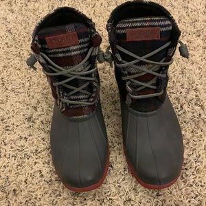 Sperry Red and Blue Plaid Duck Boots